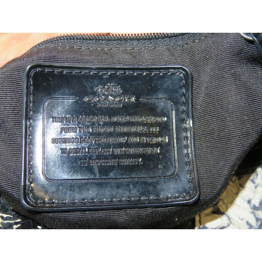 Coach 2014 Nancy Exotic Reptile Snakeskin Embossed Leather Black White Satchel